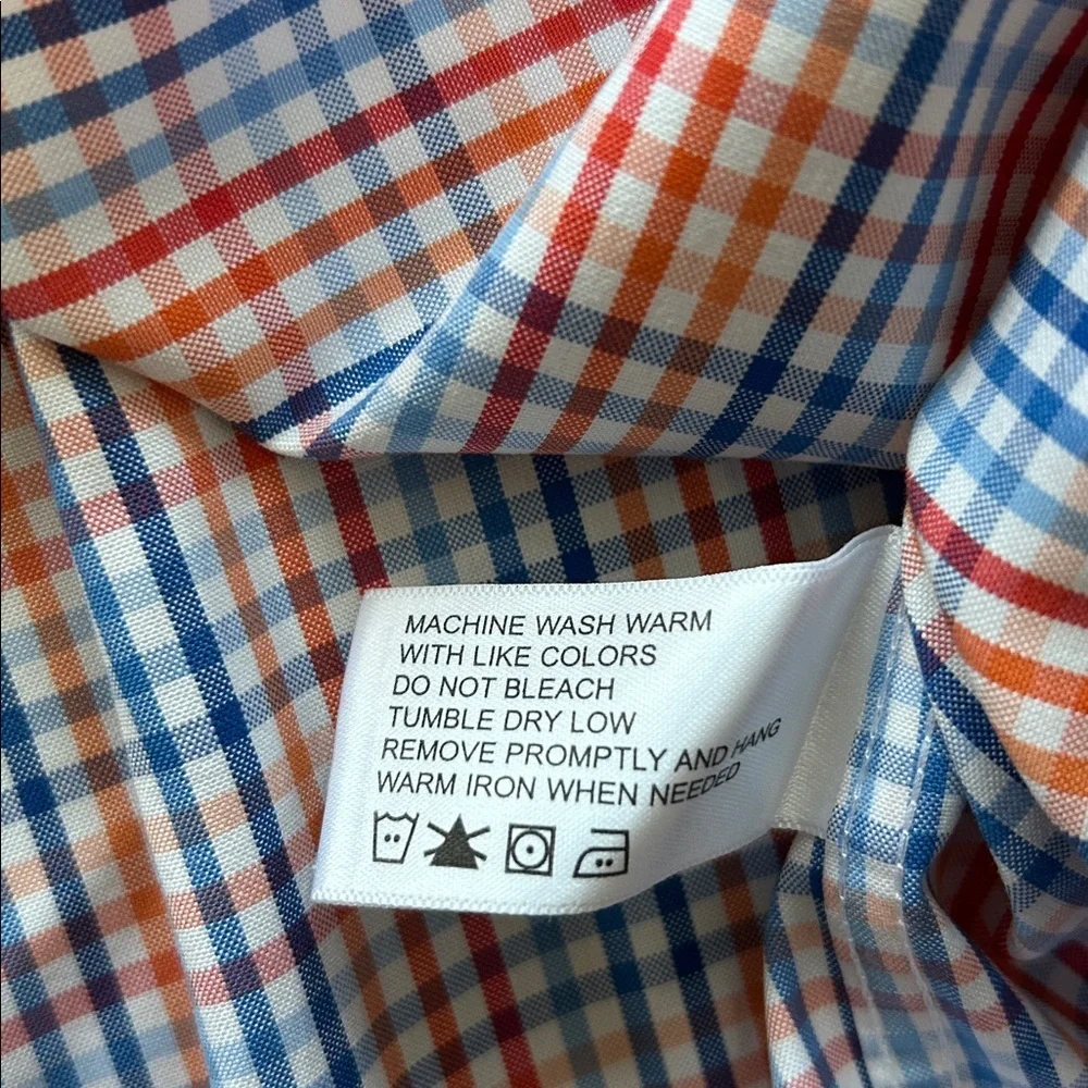 Orvis men’s bright crisp, blue orange plaid pinstripe button down collar size M‌ - Picture 9 of 9